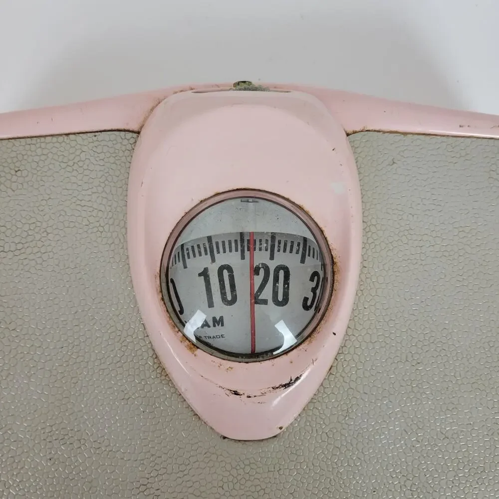 Vtg Chatham Bathroom Standing Weighing Scale Gray Pink Industrial Mid Century